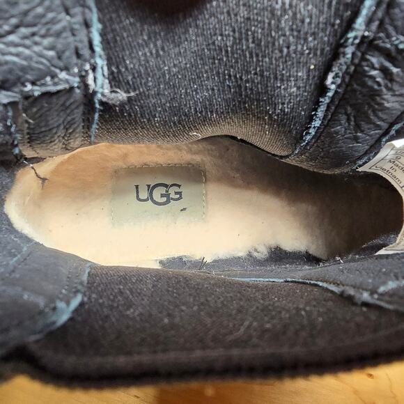 UGG Arleta Black Waterproof Leather WOOL Lining Wedge Boots Women US9 Buckle - Picture 8 of 8